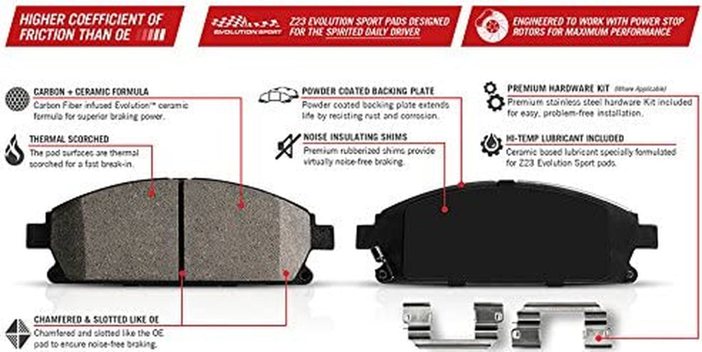 K6375 Front and Rear Z23 Carbon Fiber Brake Pads with Drilled & Slotted Brake Rotors Kit