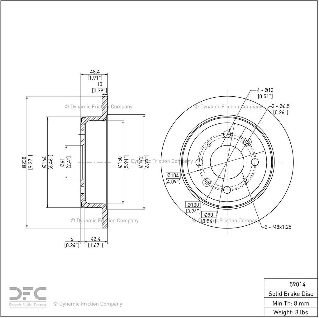 Rear  Disc Brake Rotor 600-59014 (1) for 1988-1991 Honda Prelude, 1989 Honda Accord, 1990-1991 Honda CRX, 1990-2001 Acura Integra, 1992-2000 Honda Civic, 1993-1997 Honda Civic