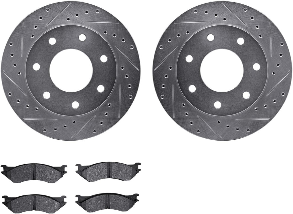 Front Brake Rotors-Drilled and Slotted-Silver with Heavy Duty Brake Pads 7202-99135