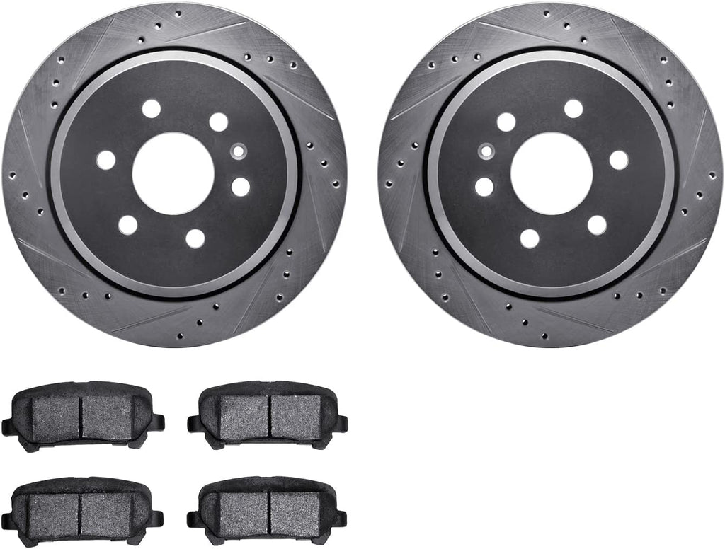 Rear Brake Rotors-Drilled and Slotted-Silver with 5000 Advanced Brake Pads 7502-48072
