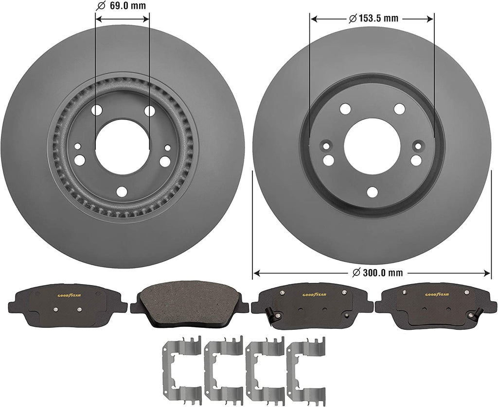 GYD1444 Premium Ceramic Automotive Front Disc Brake Pads Set and 2138024GY Premium Antiox Automotive Vehicle Front Brake Rotor (2 Pack)