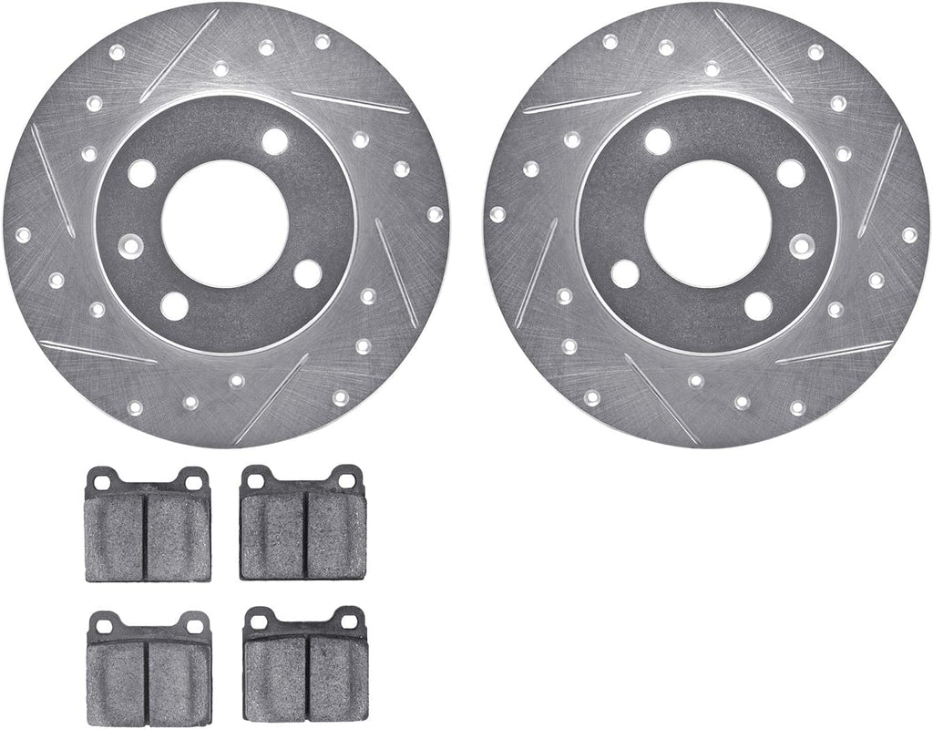 Front Brake Rotors-Drilled and Slotted-Silver with 5000 Advanced Brake Pads 7502-74077
