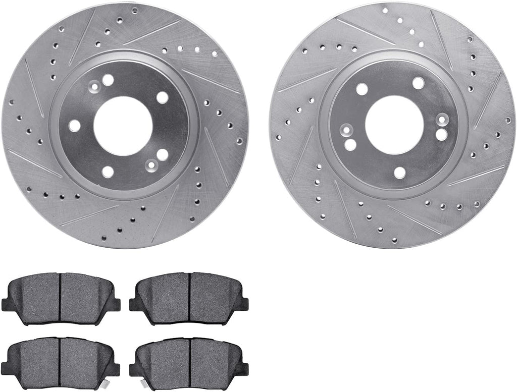 Front Brake Rotors-Drilled and Slotted-Silver with 5000 Advanced Brake Pads 7502-03082