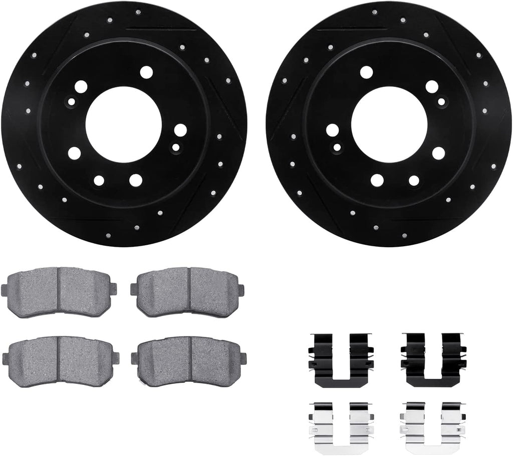 Rear Brake Rotors-Drilled and Slotted-Black with 5000 Advanced Brake Pads Includes Hardware 8512-03036