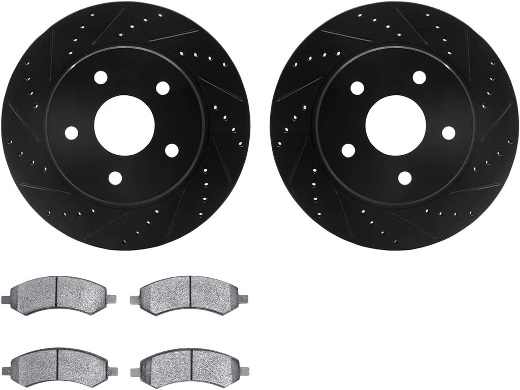 Front Brake Rotors-Drilled and Slotted-Black with Ultimate Duty Performance Brake Pads 8402-40011
