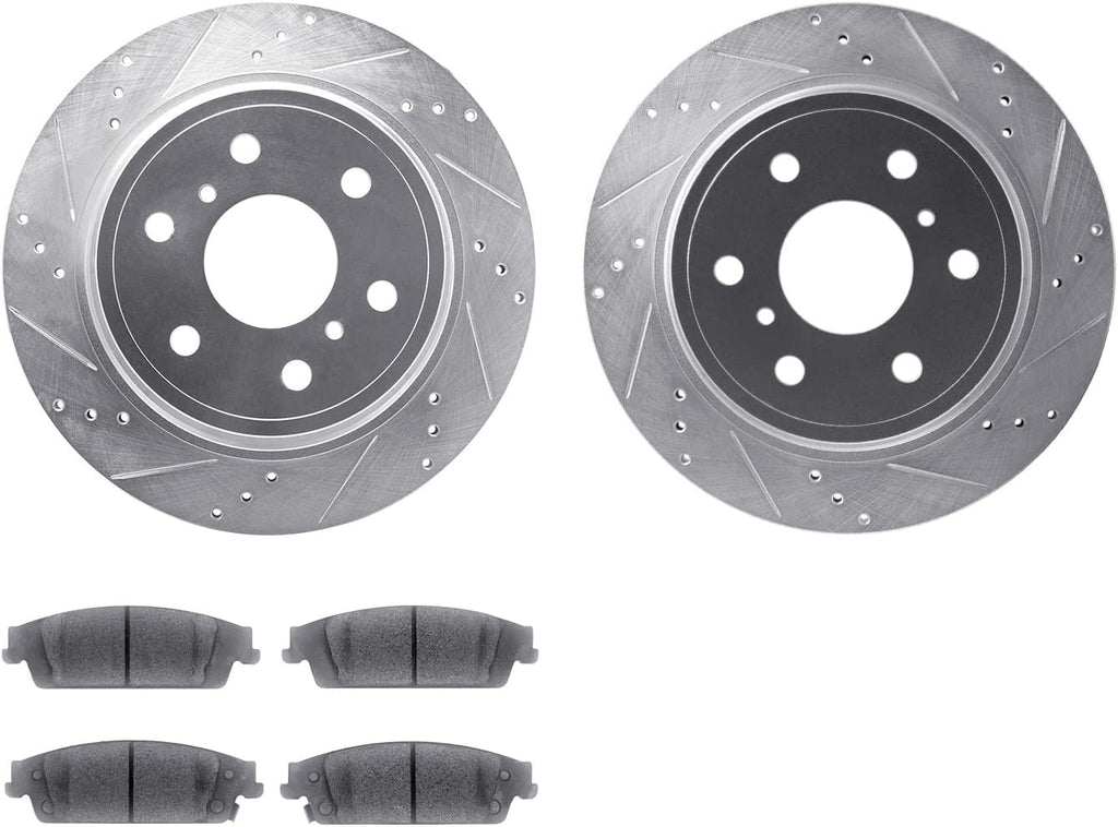 Rear Brake Rotors-Drilled and Slotted-Silver with 5000 Advanced Brake Pads 7502-48063