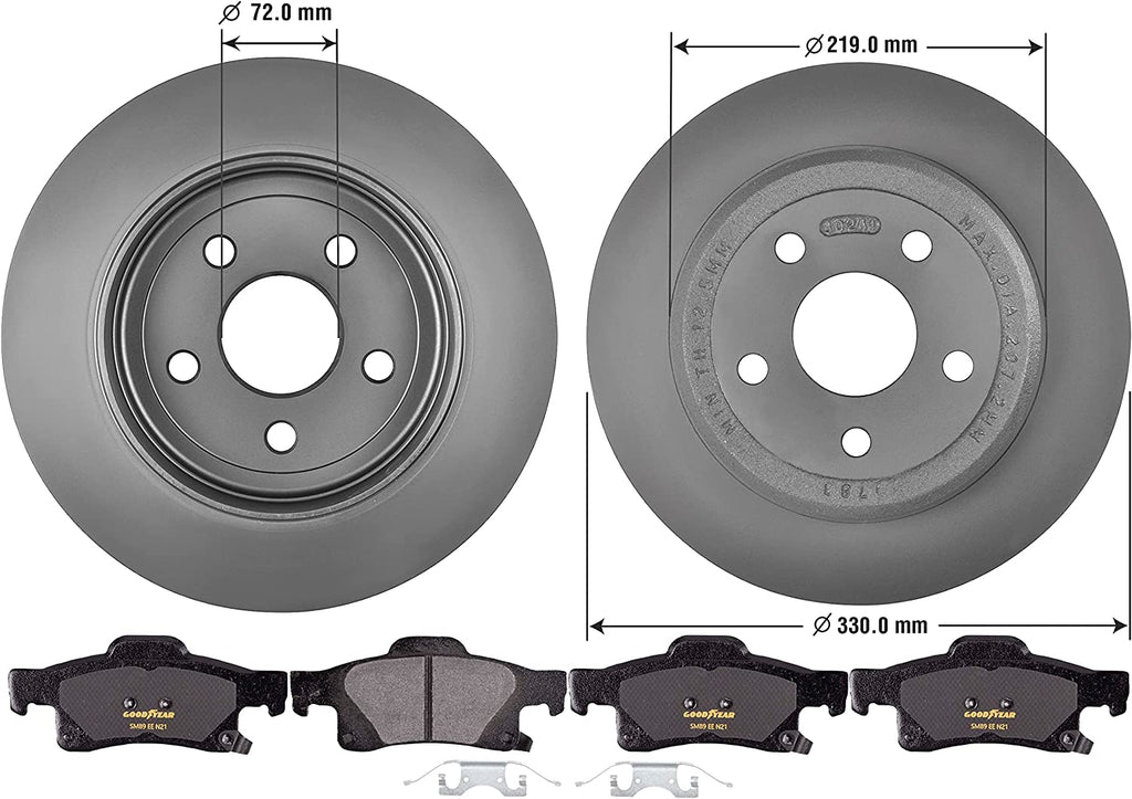 Rear Brake Rotors Carbon-Ceramic Pads for Dodge Durango & Jeep Grand Cherokee