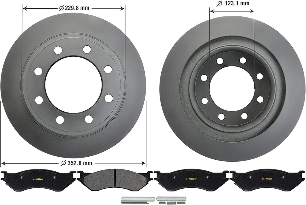 Rear Brake Rotors & Carbon-Ceramic Pads Kit for 2003-2008 Dodge Ram 2500 3500