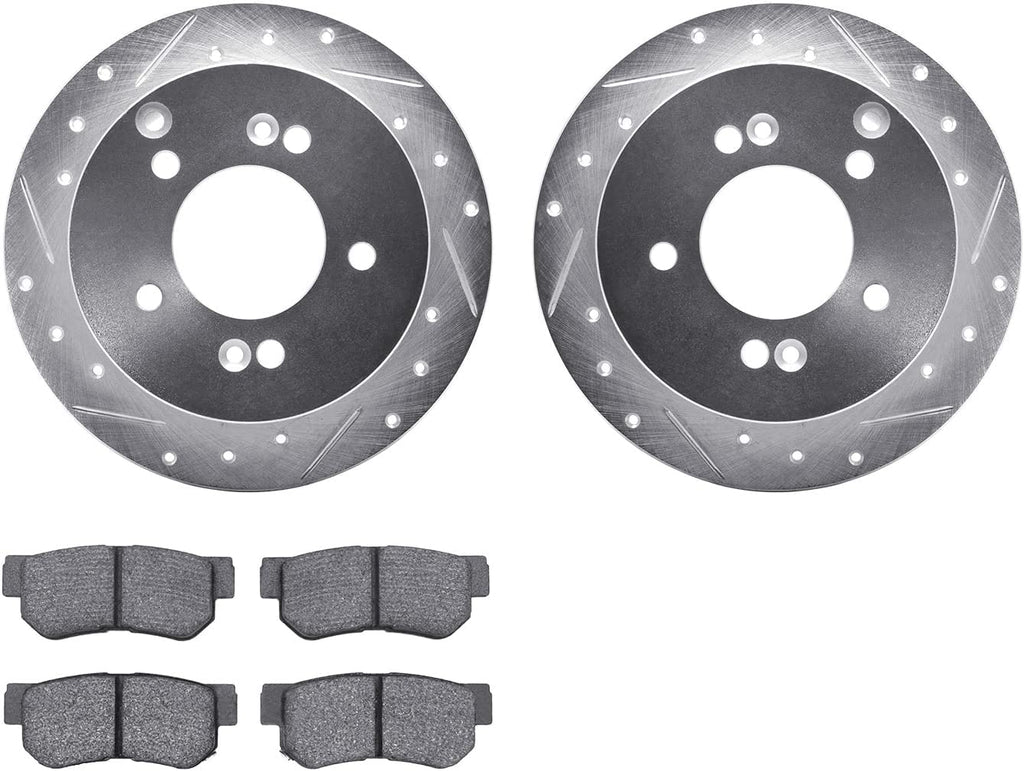 Rear Brake Rotors-Drilled and Slotted-Silver with 5000 Advanced Brake Pads 7502-03016
