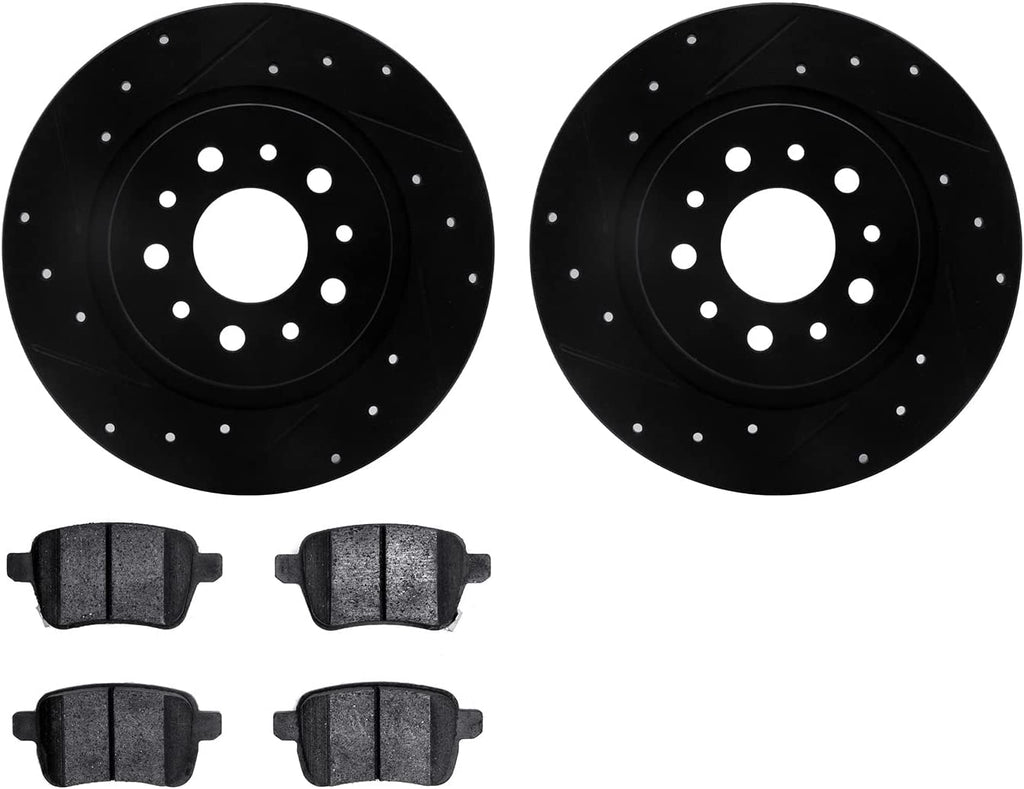 Rear Brake Rotors-Drilled and Slotted-Black with 5000 Advanced Brake Pads 8502-07003