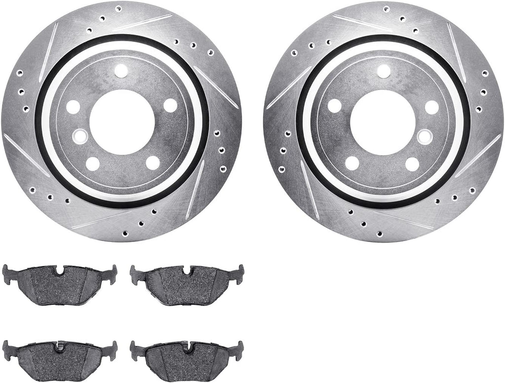 Rear Brake Rotors-Drilled and Slotted-Silver with 5000 Euro Ceramic Brake Pads 7602-31040