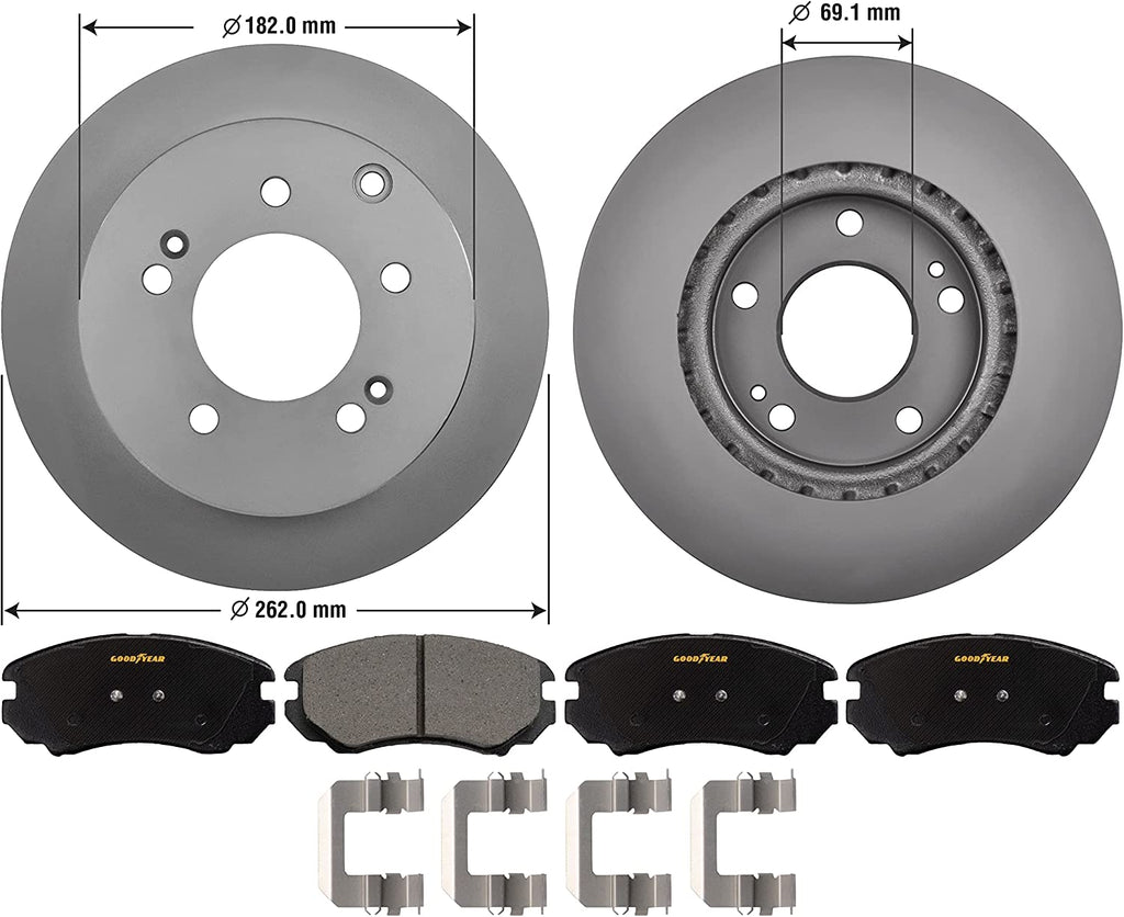 Front Brake Rotors & Ceramic Pads Kit for 2010-2011 Kia Soul Goodyear PRK3631F