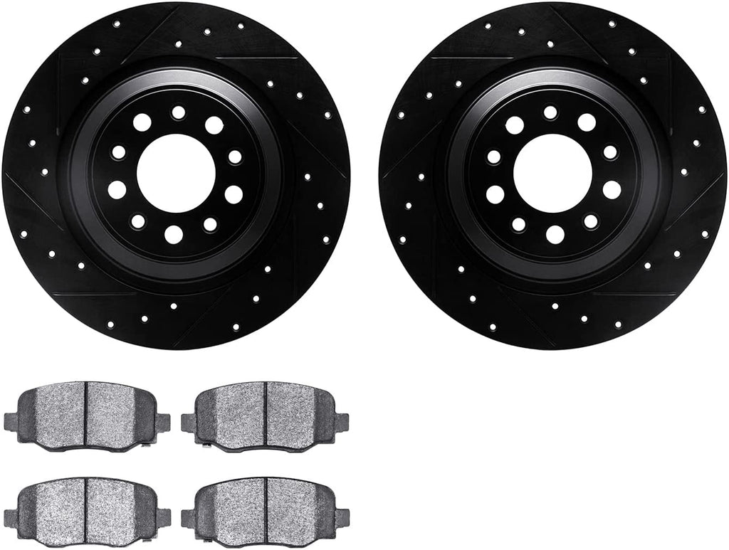 Rear Brake Rotors-Drilled and Slotted-Black with Ultimate Duty Performance Brake Pads 8402-42011