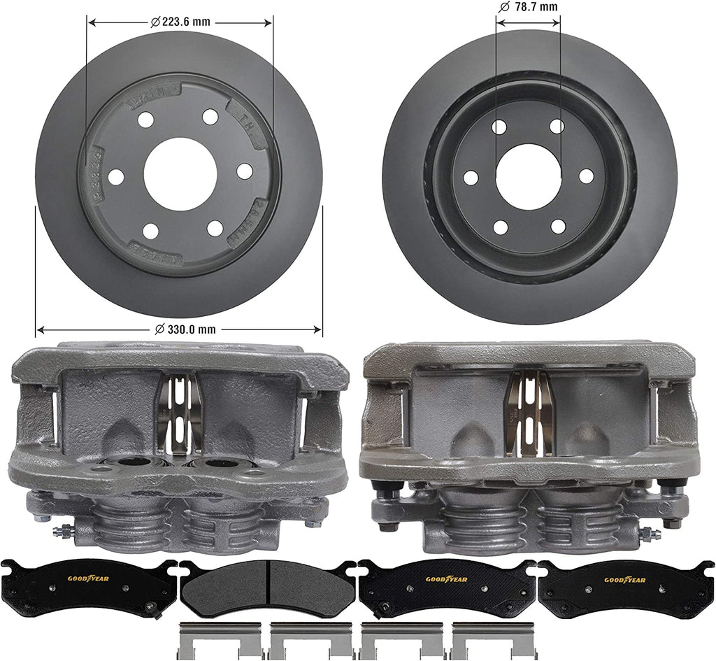Rear Brake Kit Calipers Rotors Ceramic Pads for 05 Chevy Silverado 2500 Goodyear