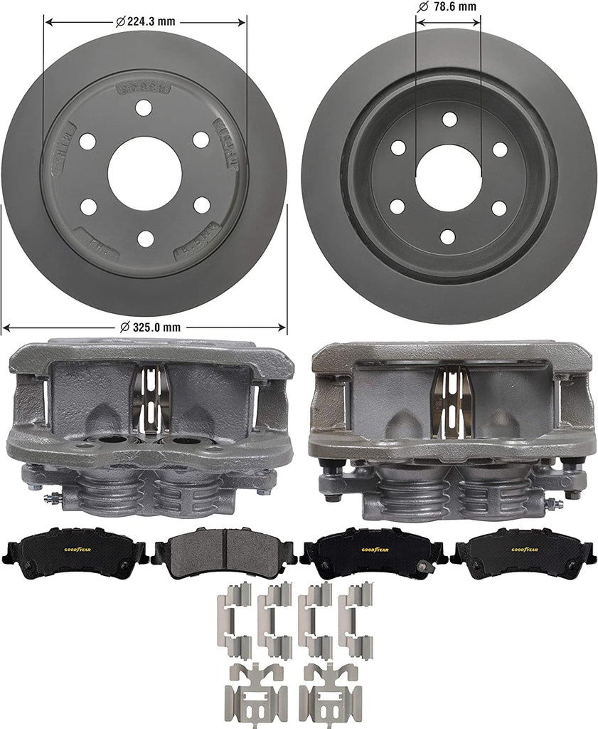 Rear Brake Kit Calipers Rotors Ceramic Pads for 02 Chevy Avalanche 1500 Goodyear
