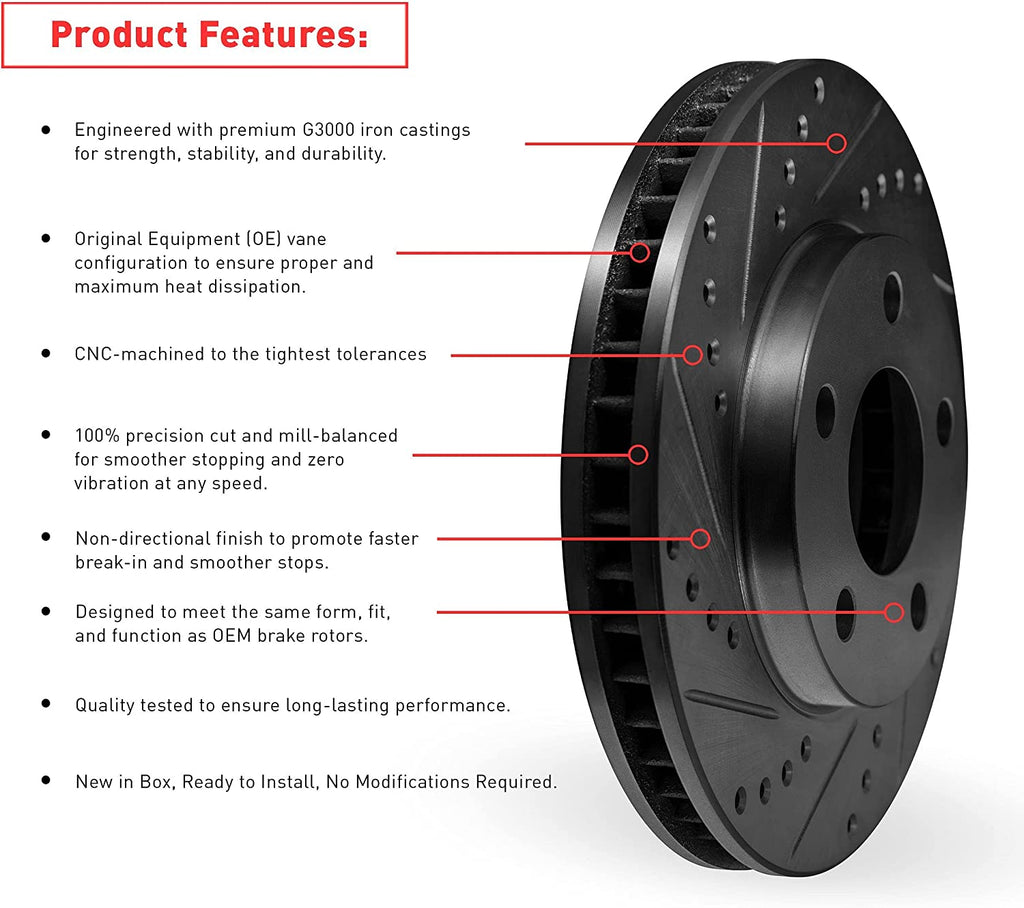 Front Rear Brake Rotors-Drilled and Slotted-Black with 3000 Series Ceramic Brake Pads 8304-46027