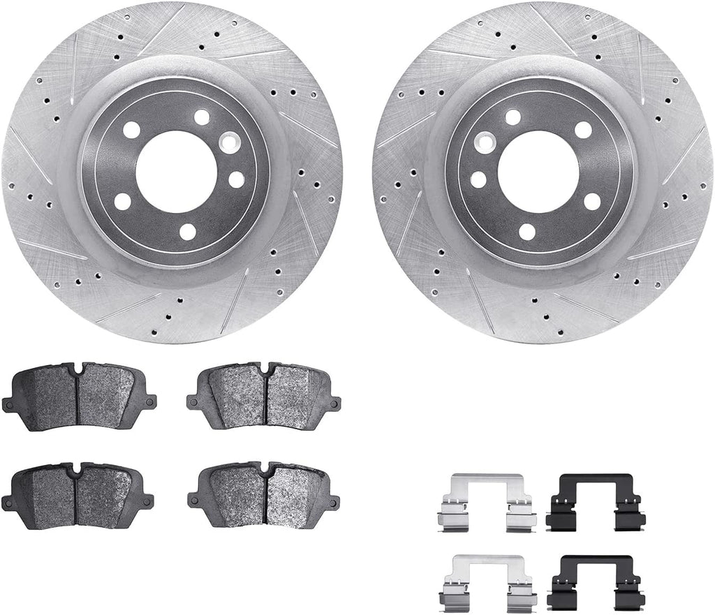 Rear Brake Rotors-Drilled and Slotted-Silver with 5000 Advanced Brake Pads Includes Hardware 7512-11038