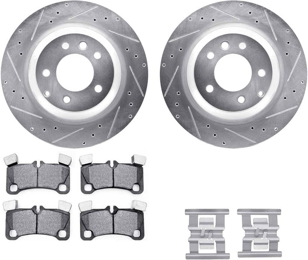Rear Brake Rotors-Drilled and Slotted-Silver with 5000 Advanced Brake Pads Includes Hardware 7512-02016