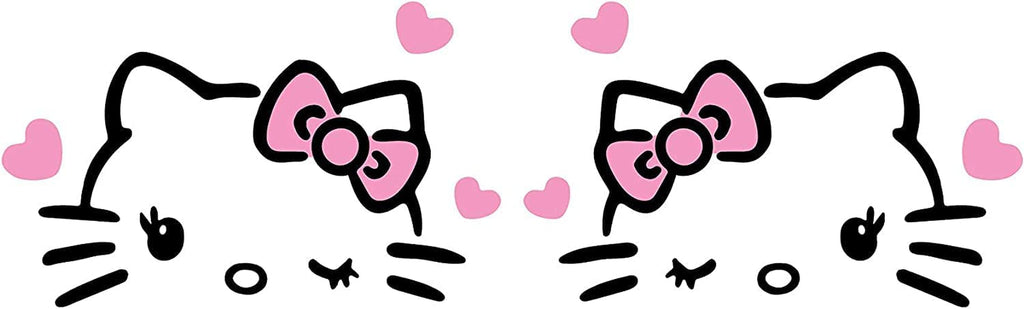 Hello Kitty with Hearts Rearview Mirror Sticker Vinyl Decal for Bumper & Car Window Sticker for Cars, Laptops, Macbook Trucks and More - Colour - Black N Pink - Size - 4.4" X 2.6"