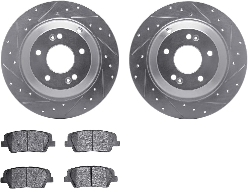 Rear Brake Rotors-Drilled and Slotted-Silver with 5000 Advanced Brake Pads 7502-03052