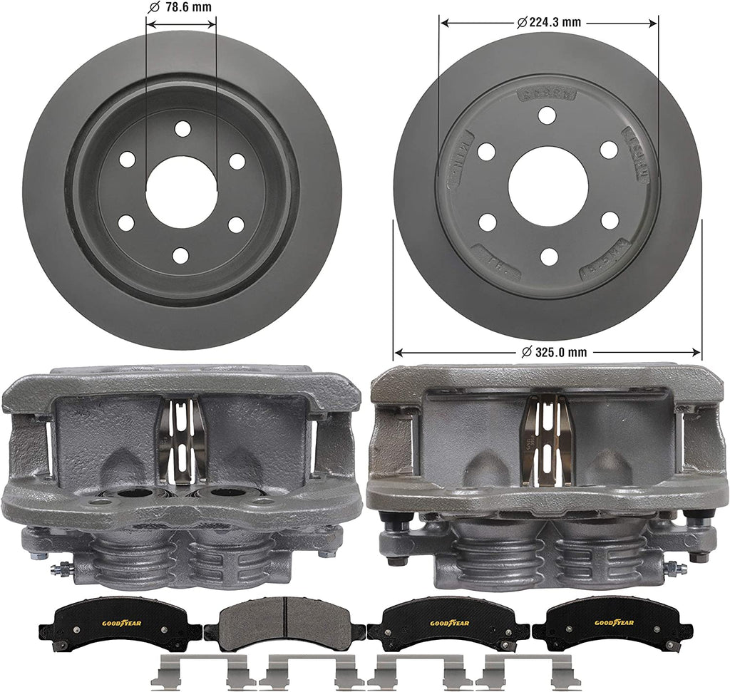 Rear Brake Calipers Rotors Ceramic Pads for 03-06 Chevy Suburban 1500 Goodyear