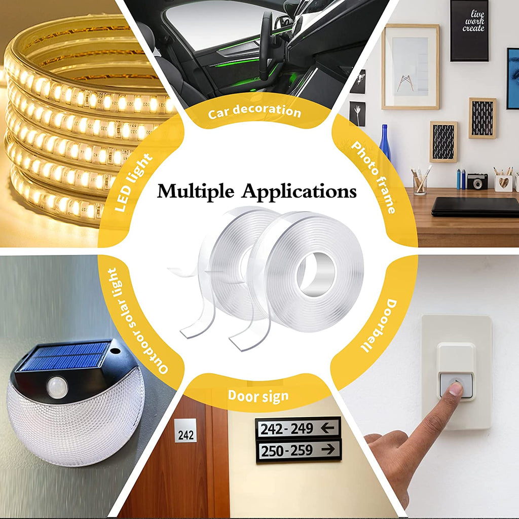 Double Sided Tape Heavy Duty, Double Stick Mounting Adhesive Tape (2 Rolls, Total 20FT), Clear Two Sided Wall Tape Strips, Removable Poster Tape for Home, Office, Car, Outdoor Use