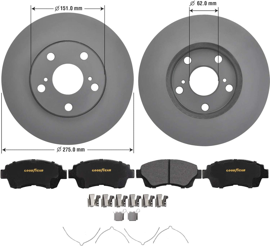 Front Brake Rotors & Ceramic Pads Kit for 92-03 Toyota Lexus Goodyear PRK75824F