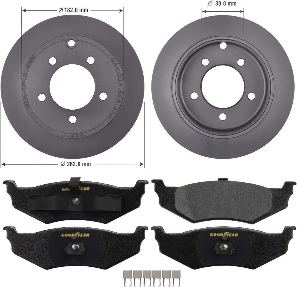 PRK39638R, Rear Premium Brake Bundle with Pair (2) of Antiox Coated Brake Rotors and Semi-Metallic Brake Pads
