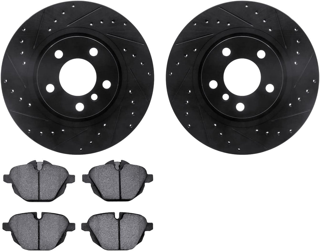 Rear Brake Rotors-Drilled and Slotted-Black with 5000 Euro Ceramic Brake Pads 8602-31116