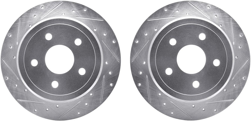Rear Brake Rotors-Drilled and Slotted-Silver 7002-42031