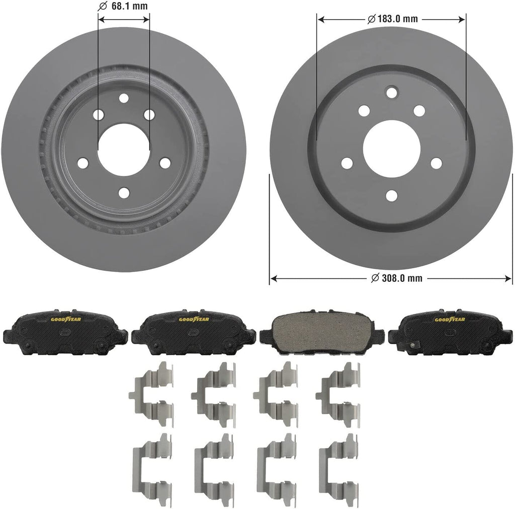 Rear Brake Rotors & Ceramic Pads Kit for Nissan & Infiniti Goodyear PRK68815R