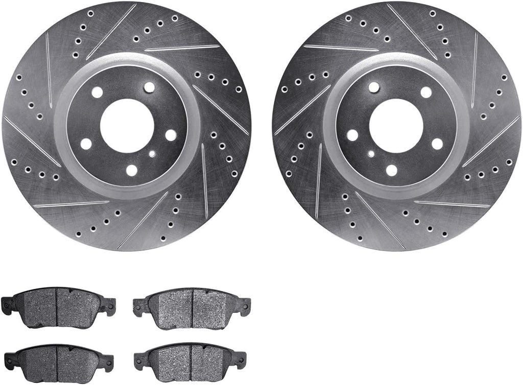 Front Brake Rotors-Drilled and Slotted-Silver with 5000 Advanced Brake Pads 7502-68059