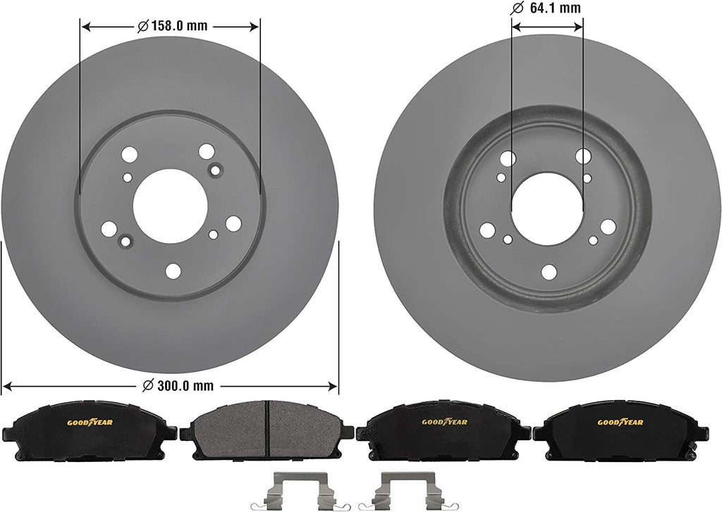 Front Brake Rotors & Ceramic Pads Kit for 03-06 Acura MDX Goodyear PRK58766TF