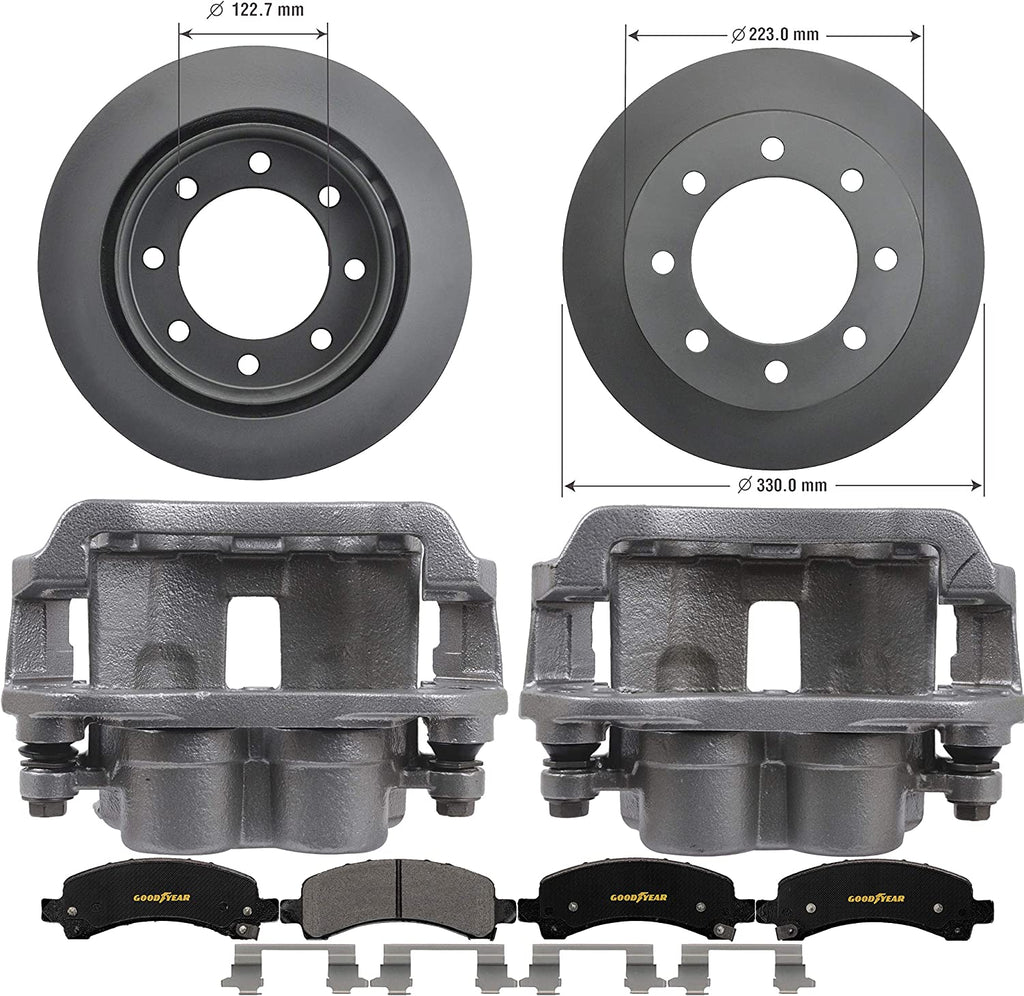 Rear Brake Kit Calipers Rotors Ceramic Pads for Chevy & GMC Trucks Goodyear
