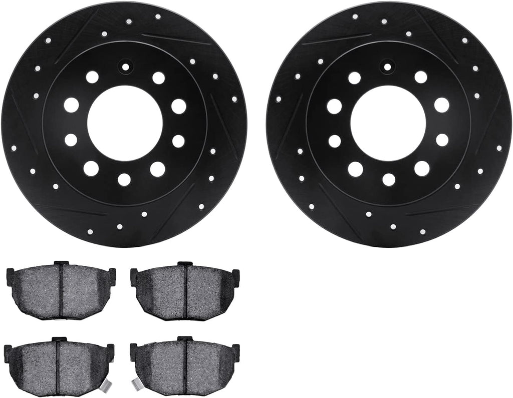 Rear Brake Rotors-Drilled and Slotted-Black with 5000 Advanced Brake Pads 8502-03021
