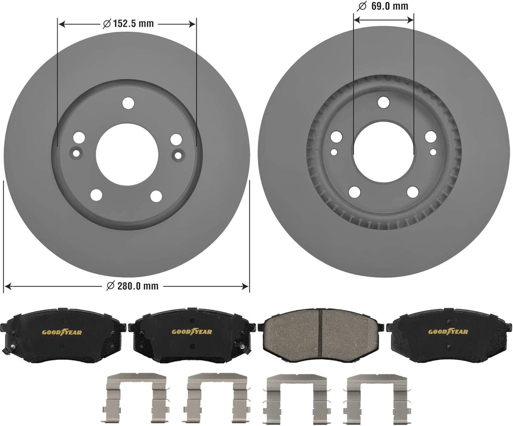Front Brake Rotors Ceramic Pads Kit for Hyundai Tucson Elantra Goodyear PRK3614F