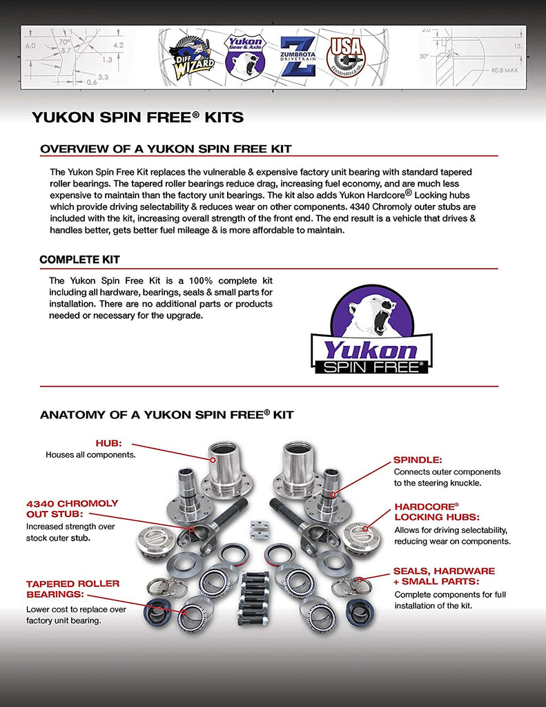 Gear & Axle (YA WU-04) Spin Free Locking Hub Conversion Kit for Dodge SRW Dana 60 AAM Differential