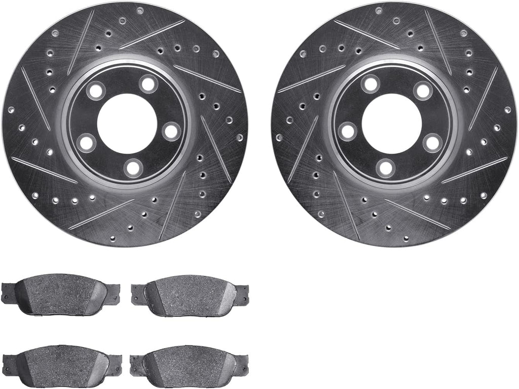Front Brake Rotors-Drilled and Slotted-Silver with 5000 Advanced Brake Pads 7502-54011
