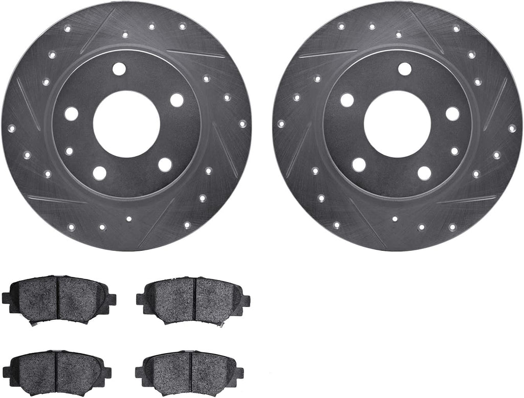 Rear Brake Rotors-Drilled and Slotted-Silver with 5000 Advanced Brake Pads 7502-80037