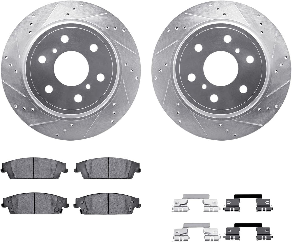 Rear Brake Rotors-Drilled and Slotted-Silver with Ultimate Duty Performance Brake Pads Includes Hardware 7412-48040