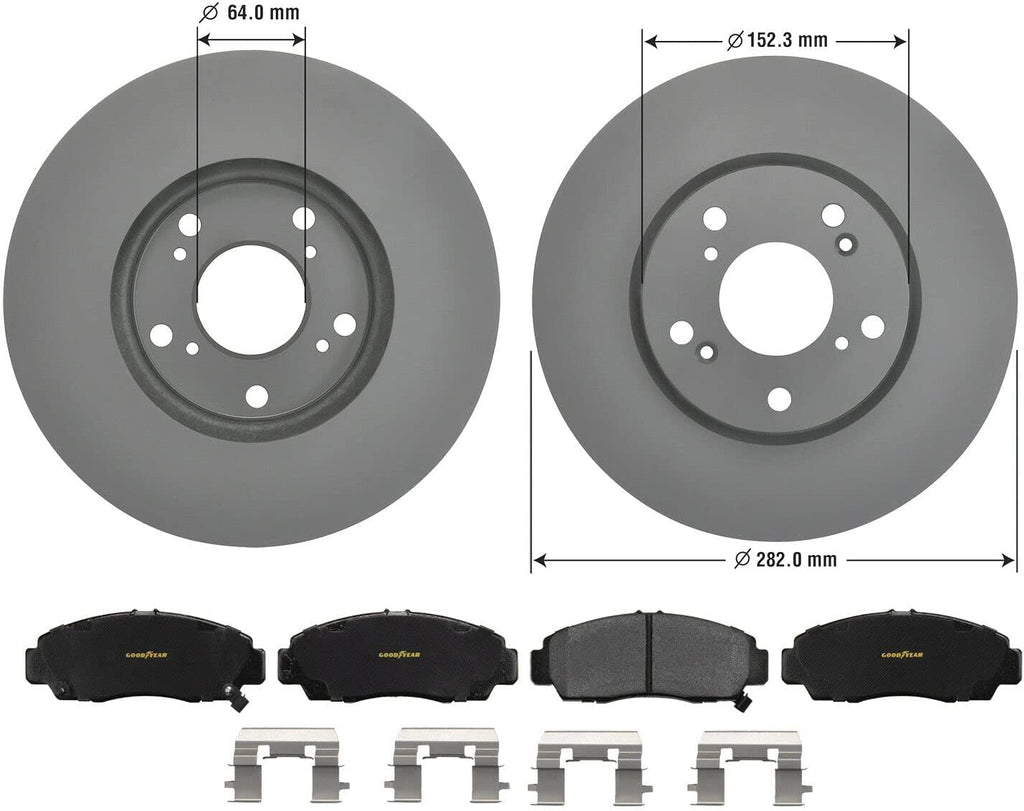 Front Brake Rotors & Ceramic Pads Kit for 05-11 Honda Civic Accord Goodyear