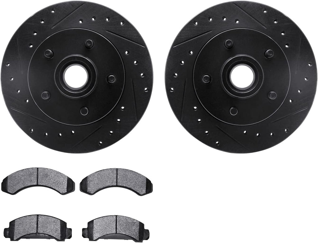 Front Brake Rotors-Drilled and Slotted-Black with Ultimate Duty Performance Brake Pads 8402-54018
