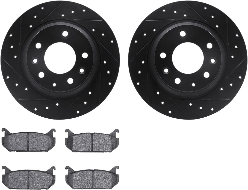 Rear Brake Rotors-Drilled and Slotted-Black with 5000 Advanced Brake Pads 8502-54042