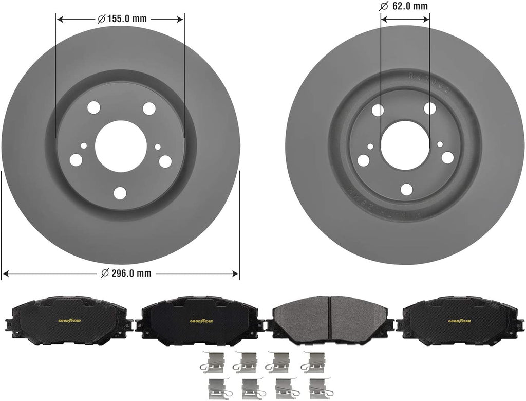 Front Brake Rotors Ceramic Pads Kit for Toyota Scion Pontiac Goodyear PRK76848F