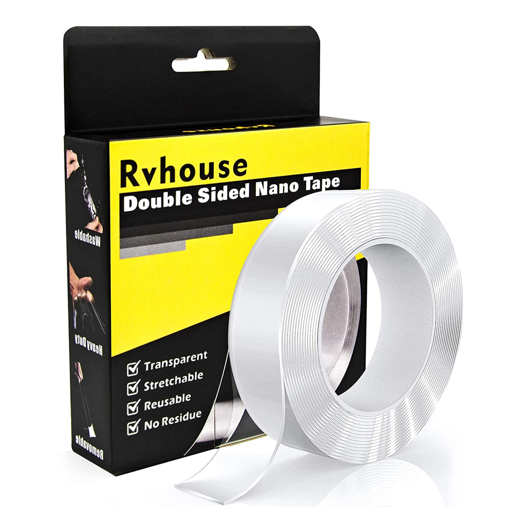 Rvhouse Double Sided Tape 1.18" Medium Roll Clear Mounting Tape Nano Removable Tough Sticky Adhesive for Carpet Picture Poster Office Home RV Decoration 1 Pack