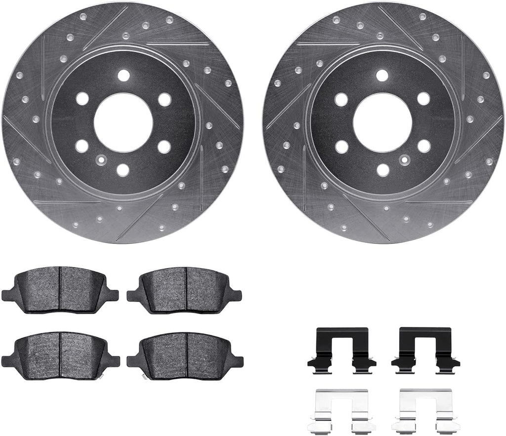 Rear Brake Rotors-Drilled and Slotted-Silver with 5000 Advanced Brake Pads Includes Hardware 7512-52007