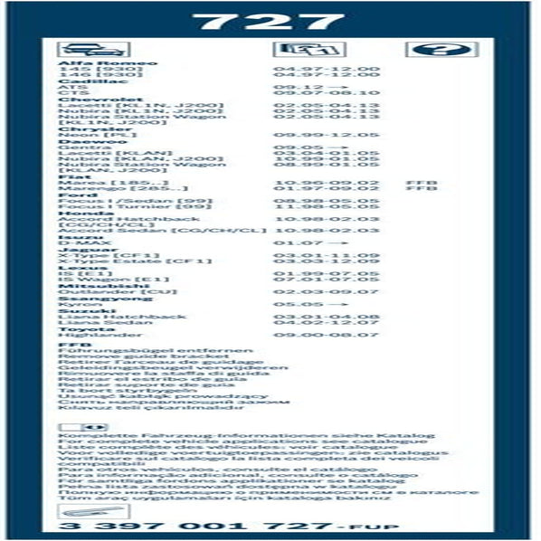 727 Wiper Blade Set, Length: 550/475