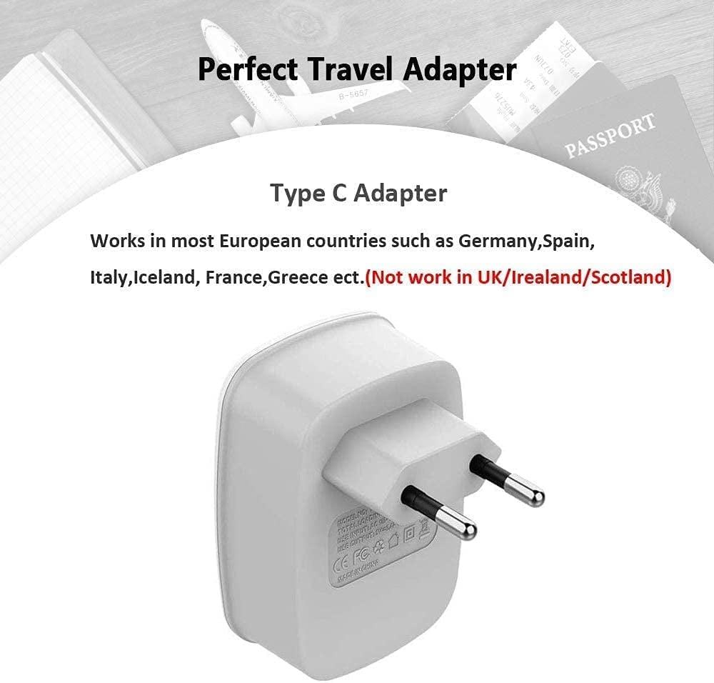 European Travel Plug Adapter 2 Pack,  International Power Outlet Adaptor with 2 USB, Type C Charger from USA to Most of Europe EU Spain Iceland Germany France Italy Israel