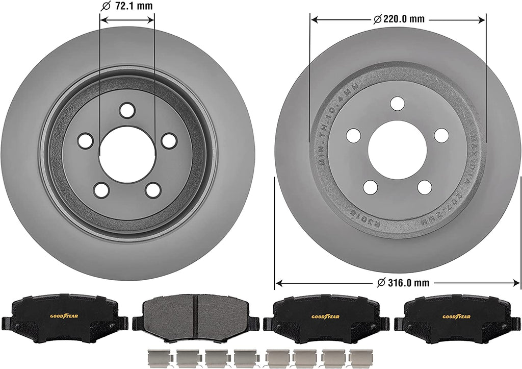 Rear Brake Rotors Carbon-Ceramic Pads for 07-12 Dodge Nitro 08-12 Jeep Liberty