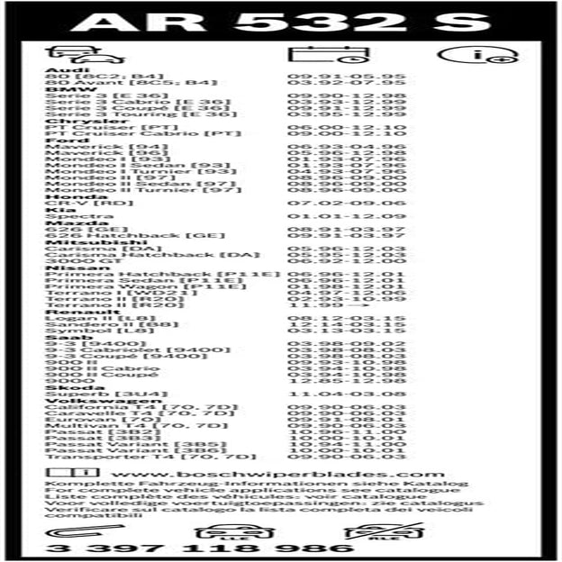 3397118986, Aerotwin Wiper Blade Set, Retrofitting Set AR532S, Length: 530/500